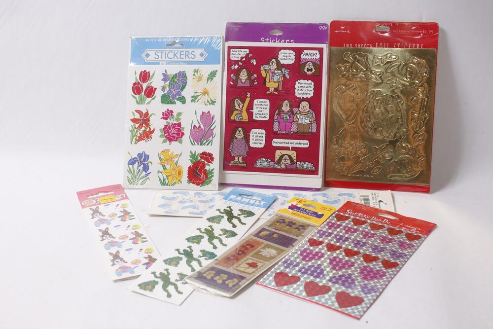 Sealed Sticker Sheet Lot Flowers Easter Hearts Cathy Frogs Foil ~ 260909-WH 1145